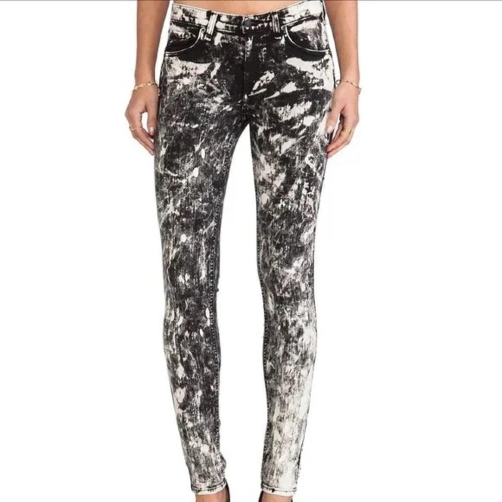 NWOT Rag & Bone Skinny Acid Black Wrinkle Bleach Stretch Grunge Jeans Pants 26